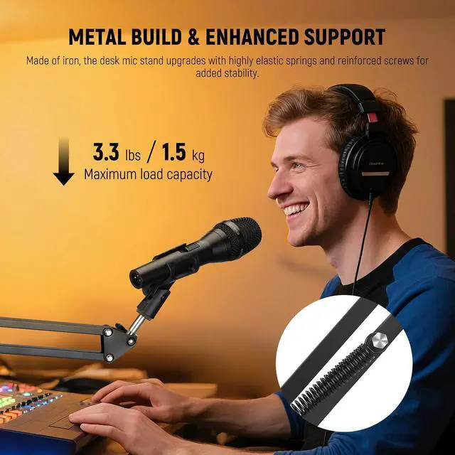 Alt view image 5 of 7 - WRIARICH Microphone Arm Stand, Suspension Scissor Boom Mic Arm Desk Mount with Clip & 3/8" to 5/8" Adapter Compatible with Blue Yeti Snowball HyperX QuadCast SoloCast Shure, Max Load 3.3 lbs, MS006