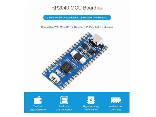 Alt view image 2 of 7 - WRIARICH RP2040-Plus Mini Board with Pre-Soldered Header Pico-Like MCU Board Based on Raspberry Pi RP2040 Chip,Dual-core Arm Cortex M0+ Processor,USB-C Connector,4MB Flash,Higher Current DC-DC Chip