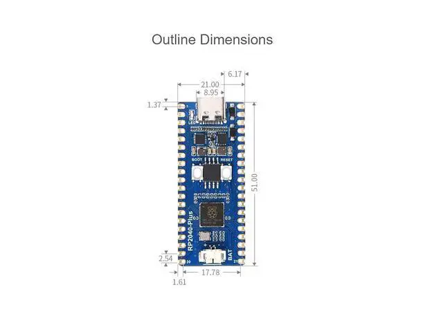 Alt view image 7 of 7 - WRIARICH RP2040-Plus Mini Board with Pre-Soldered Header Pico-Like MCU Board Based on Raspberry Pi RP2040 Chip,Dual-core Arm Cortex M0+ Processor,USB-C Connector,4MB Flash,Higher Current DC-DC Chip