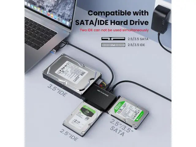 Alt view image 4 of 5 - WRIARICH Hard Drive Reader SATA IDE to USB 3.0 Adapter, USB + Type C to External Hard Drive Data Ultra Recovery Converter Kit for Universal 2.5" 3.5" IDE HDD, 2.5" SSD, with 12V/2A Power Adapter