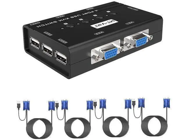 Alt view image 5 of 7 - WRIARICH MT-VIKI KVM Switch VGA, 4 Port KVM Switch for 4 Computers Share One Monitor Keyboard Mouse Printer, 3 USB 2.0 Hub, Included 4 VGA KVM Cables