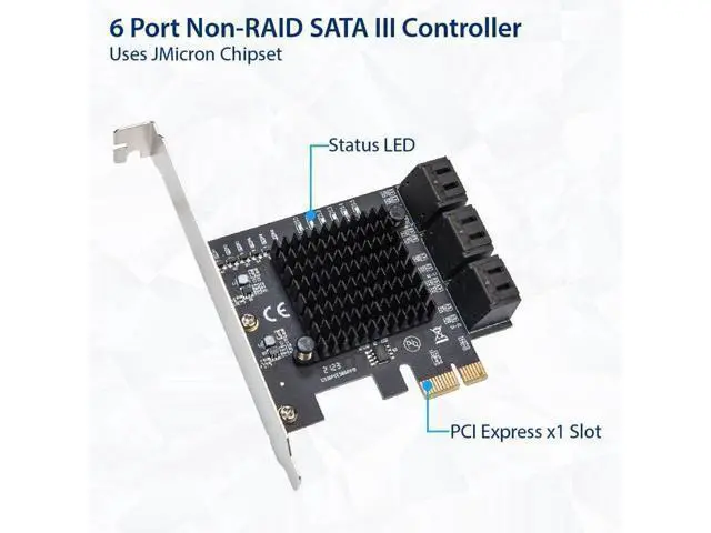 Alt view image 5 of 5 - WRIARICH IO CREST 6 Port SATA III to PCIe 3.0 x1 Non-RAID Expansion Card JMB575 JMB582 Low Profile Bracket (SY-PEX40166)