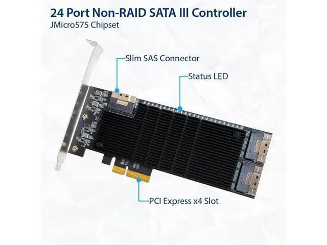 Alt view image 2 of 5 - WRIARICH IO CREST 24 Port SATA III to PCIe 3.0 x4 Non-RAID Expansion Card JMB575 JMB582 Low Profile Bracket,SI-PEX40169