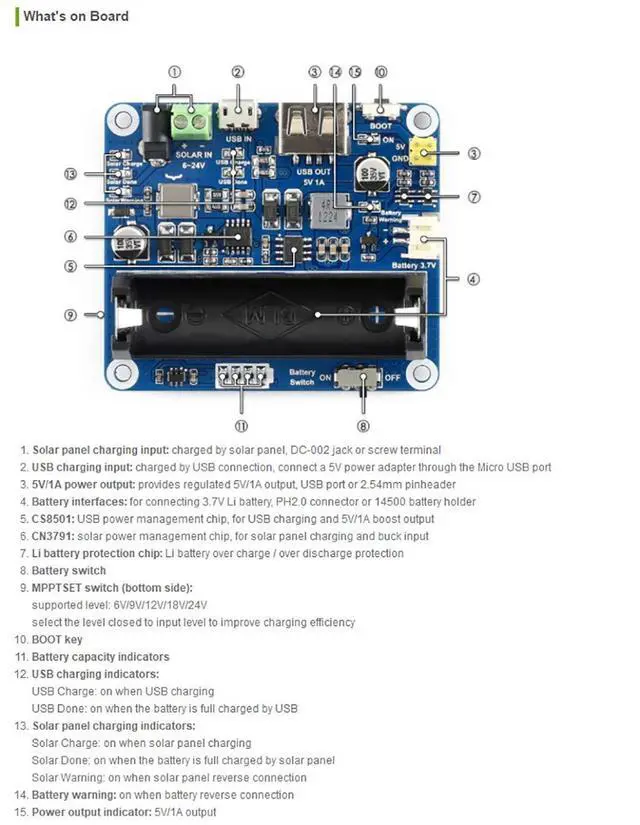 Alt view image 6 of 6 - WRIARICH Solar Power Management Module for 6V~24V Solar Panel Supports Solar Panel/USB Connection Battery Charging Onboard MPPT Set Switch