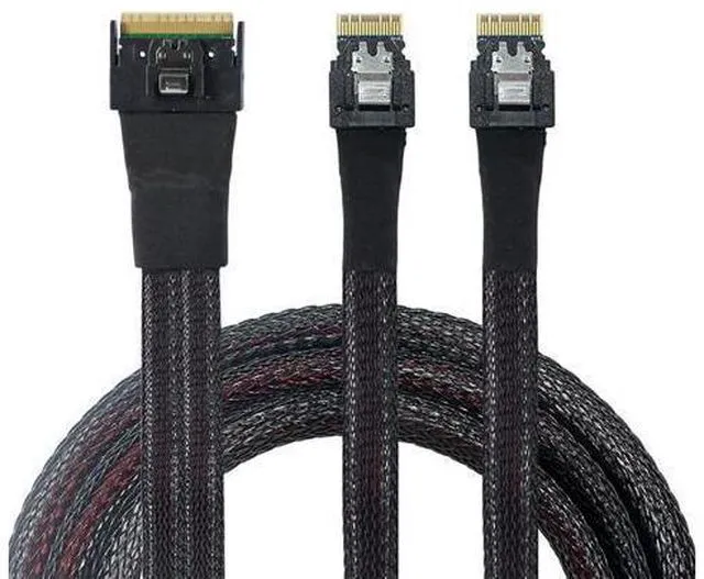 Main image of WRIARICH Slimline SAS SFF 8654 8i to Dual SFF 8654 4i Server Cable with Anti-Misplug Design \u2013 12Gbps High Speed 32AWG Data Transfer Cord, 10 Ohm Impedance (0.8M)