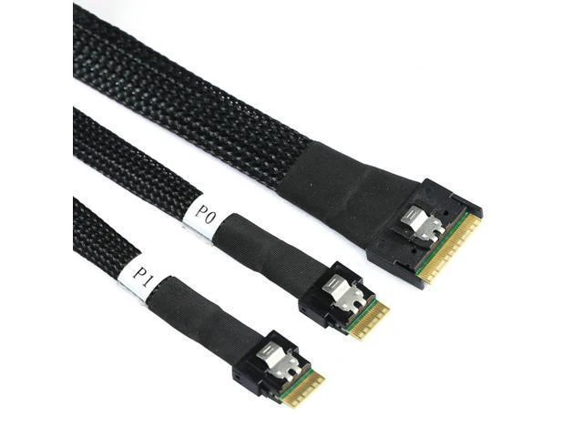 Alt view image 2 of 6 - WRIARICH Slimline SAS SFF 8654 8i to Dual SFF 8654 4i Server Cable with Anti-Misplug Design \u2013 12Gbps High Speed 32AWG Data Transfer Cord, 10 Ohm Impedance (0.8M)