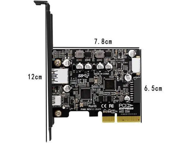 Alt view image 5 of 7 - WRIARICH PCIE to USB 3.2 Gen 2 Expansion Adapter Card 10Gbps, PCI-e Express to USB A and USB C Controller Card with Internal Type-E and 19/20pin Header for Front Panel Mount