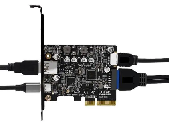 Alt view image 4 of 7 - WRIARICH PCIE to USB 3.2 Gen 2 Expansion Adapter Card 10Gbps, PCI-e Express to USB A and USB C Controller Card with Internal Type-E and 19/20pin Header for Front Panel Mount