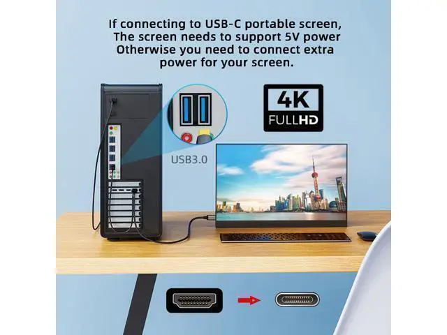 Alt view image 7 of 7 - WRIARICH Vszerda Reversible HDMI to USB-C Cable 4K, HDMI 1.4 Source to USB 3.1 Type C Male HDTV Cord for for Laptop Monitor 1.8m
