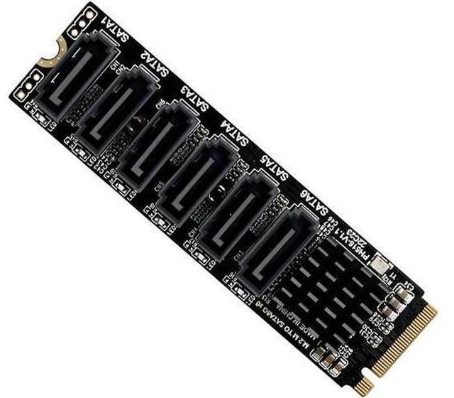 Main image of WRIARICH NGFF NVME M-Key PCI Express to SATA 3.0 6 Ports 6Gbps Adapter Converter Hard Drive Extension Card 2280
