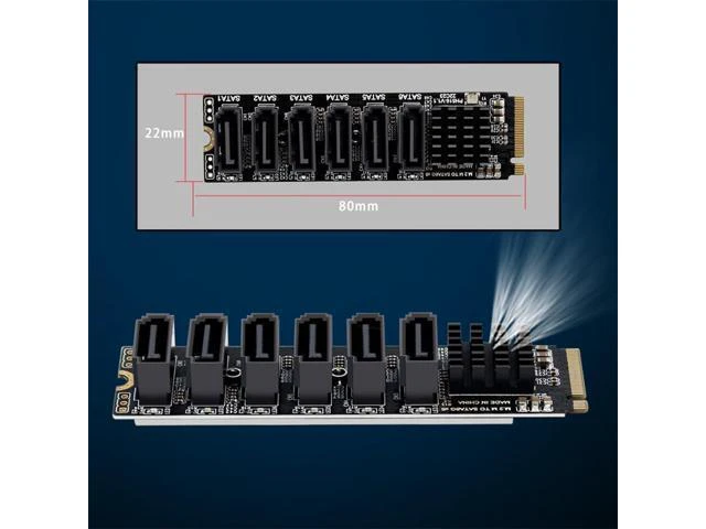 Alt view image 6 of 7 - WRIARICH NGFF NVME M-Key PCI Express to SATA 3.0 6 Ports 6Gbps Adapter Converter Hard Drive Extension Card 2280