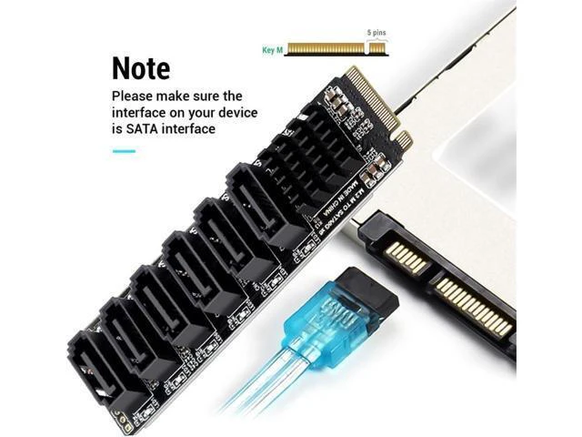 Alt view image 7 of 7 - WRIARICH NGFF NVME M-Key PCI Express to SATA 3.0 6 Ports 6Gbps Adapter Converter Hard Drive Extension Card 2280