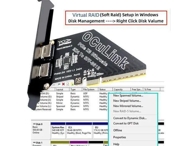 Alt view image 5 of 7 - WRIARICH 2 Port PCIe 4.0 X8 to Oculink Adapter,SFF-8611/8612 to PCI Express Expansion Card Adapter with 8cm/12cm Slot Bracket