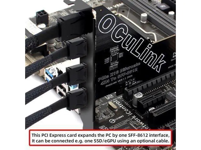 Alt view image 3 of 7 - WRIARICH 4 Port PCIe 4.0 X16 to Oculink Adapter,SFF-8611/8612 to PCI Express Expansion Card Adapter with 12cm Slot Bracket