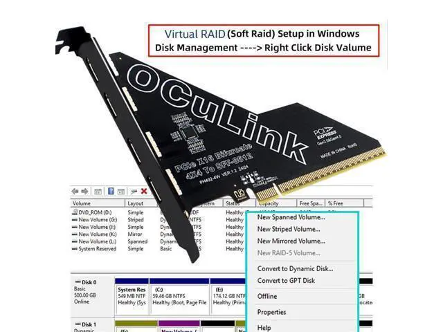 Alt view image 7 of 7 - WRIARICH 4 Port PCIe 4.0 X16 to Oculink Adapter,SFF-8611/8612 to PCI Express Expansion Card Adapter with 12cm Slot Bracket