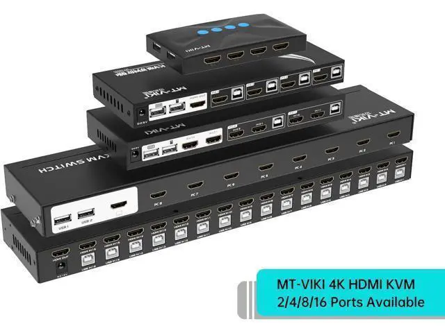 Alt view image 2 of 7 - WRIARICH KVM Switch 4 Port, MT-VIKI HDMI KVM Switch for 4 Computers Share One HD 4K Monitor and 3 USB Devices Keyboard Mouse Printer, Including 4 KVM Cables and Wire-Desktop Controller