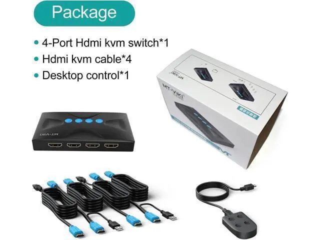 Alt view image 5 of 7 - WRIARICH KVM Switch 4 Port, MT-VIKI HDMI KVM Switch for 4 Computers Share One HD 4K Monitor and 3 USB Devices Keyboard Mouse Printer, Including 4 KVM Cables and Wire-Desktop Controller