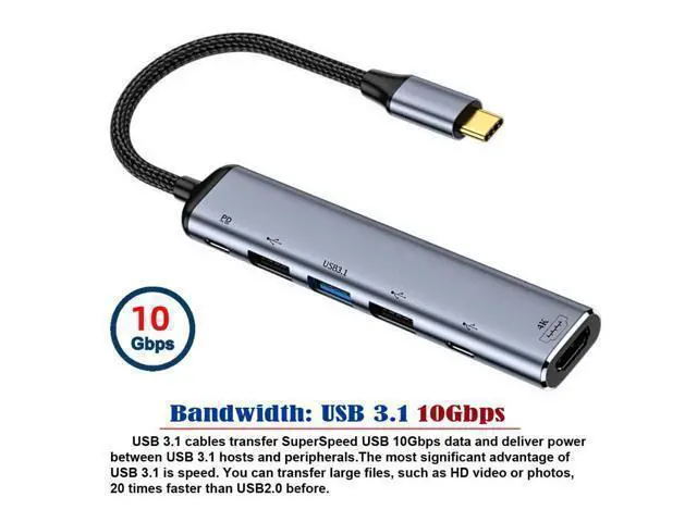 Alt view image 2 of 7 - WRIARICH USB-C Type C to HDMI 4K Dual USB 3.0 HUB Converter HDTV Multiport Adapter 60hz with Female 100W PD Power Port