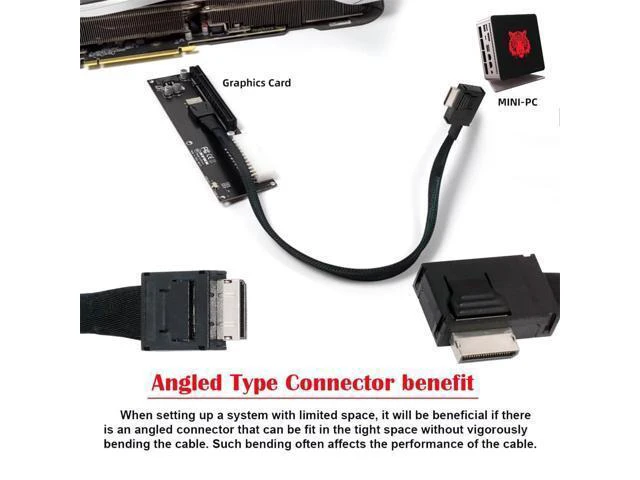 Alt view image 3 of 6 - WRIARICH Left Angled 90 Degree OcuLink PCIe 4.0 PCI-Express SFF-8611 4i to SFF-8611 Data Active Cable for eGPU SSD 50cm