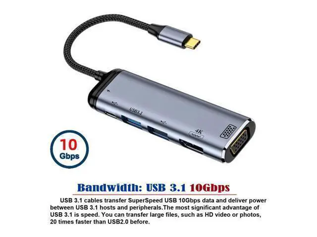 Alt view image 2 of 7 - WRIARICH USB-C Type C to HDMI VGA Dual USB 3.0 HUB Converter HDTV Multiport Adapter 4K 60hz 1080p with Female PD 100W Power Port