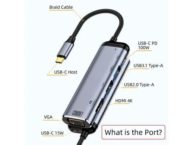 Alt view image 4 of 7 - WRIARICH USB-C Type C to HDMI VGA Dual USB 3.0 HUB Converter HDTV Multiport Adapter 4K 60hz 1080p with Female PD 100W Power Port