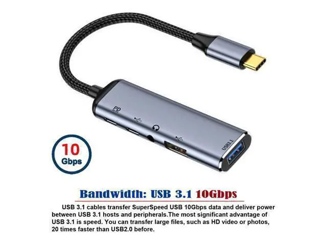 Alt view image 2 of 7 - WRIARICH USB-C Type-C to Audio 3.5MM Dual USB 3.0 HUB Converter Multiport Adapter with Female 100W PD Power Port