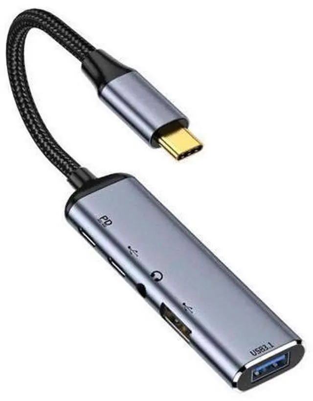 Main image of WRIARICH USB-C Type-C to Audio 3.5MM Dual USB 3.0 HUB Converter Multiport Adapter with Female 100W PD Power Port