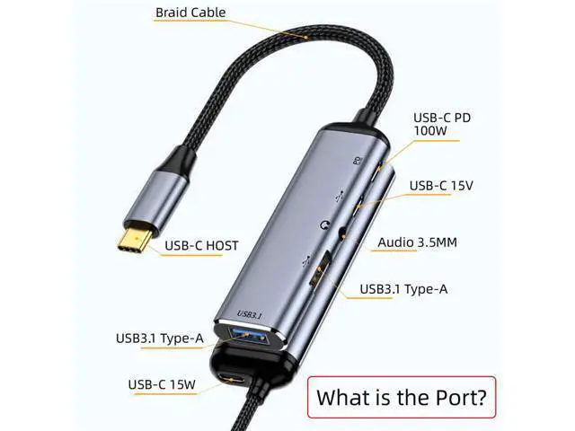 Alt view image 3 of 7 - WRIARICH USB-C Type-C to Audio 3.5MM Dual USB 3.0 HUB Converter Multiport Adapter with Female 100W PD Power Port