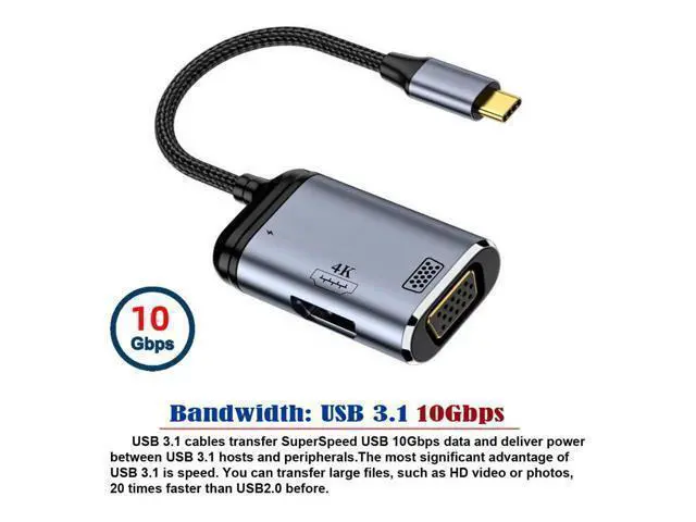 Alt view image 2 of 7 - WRIARICH USB-C Type C to HDMI VGA Converter HDTV Multiport Displays Adapter 4K 60hz 1080p with Female PD 100W Power Port
