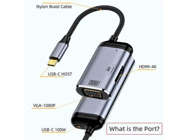 Alt view image 4 of 7 - WRIARICH USB-C Type C to HDMI VGA Converter HDTV Multiport Displays Adapter 4K 60hz 1080p with Female PD 100W Power Port