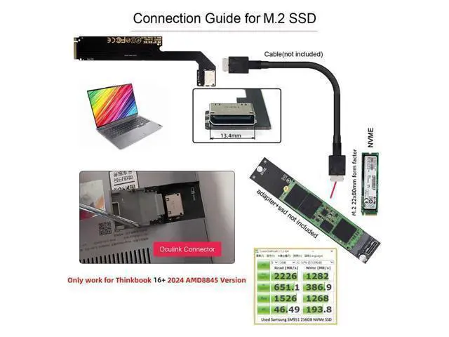 Alt view image 7 of 7 - WRIARICH PCI-E 4.0 M.2 M-Key to Oculink SFF-8612 SFF-8611 Host Adapter for 2024 ThinkBook 16+ AMD8845 External Graphics Card & SSD
