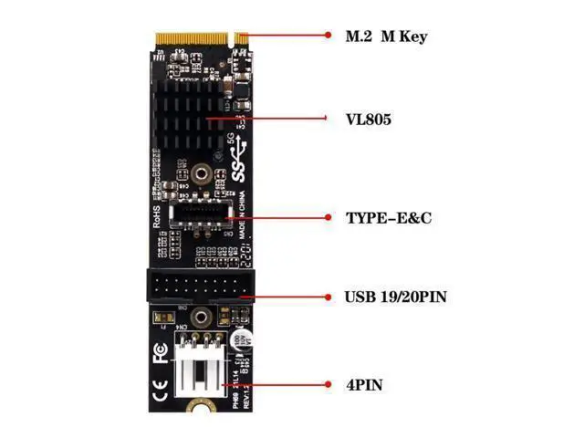 Alt view image 2 of 7 - WRIARICH 5Gbps Type-E USB 3.1 Front Panel Socket & USB 2.0 to NVME NGFF M-Key Express Card VL805 Adapter for Motherboard