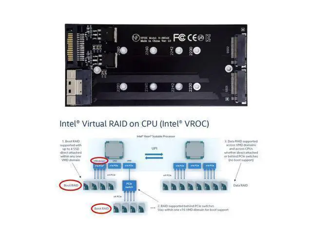 Alt view image 3 of 7 - WRIARICH Dual 2X NVME M.2 AHCI to PCIE Express 3.0 4.0 Slimline SFF-8654 8X Raid Card VROC Raid0 Hyper Adapter