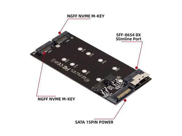 Alt view image 5 of 7 - WRIARICH Dual 2X NVME M.2 AHCI to PCIE Express 3.0 4.0 Slimline SFF-8654 8X Raid Card VROC Raid0 Hyper Adapter