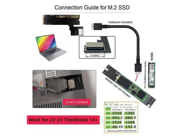 Alt view image 7 of 7 - WRIARICH PCI-E 4.0 M.2 M-Key to Oculink SFF-8612 SFF-8611 Host Adapter for 2022 2023 ThinkBook 14+ External Graphics Card & SSD