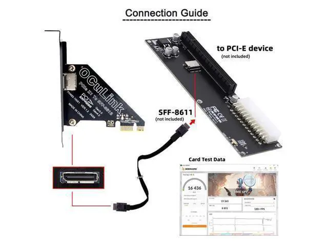 Alt view image 6 of 7 - WRIARICH Adapter PCI-Express 4.0 PCIE 1x to Oculink SFF-8612 SFF-8611 Host Card for U.2 SSD eGPU External Graphics Card Dock