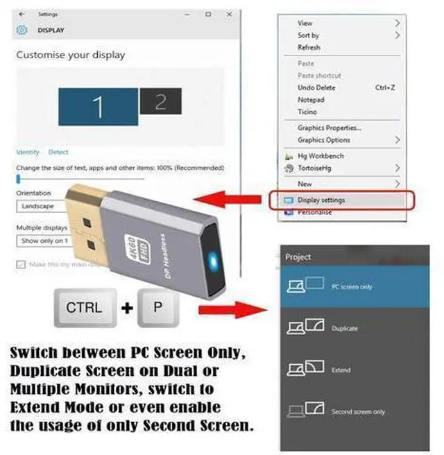 Alt view image 3 of 7 - WRIARICH Adapter 4K@60Hz DP Virtual Display Displayport Active Adapter Dummy Plug Headless Ghost Emulator 1080p@120Hz