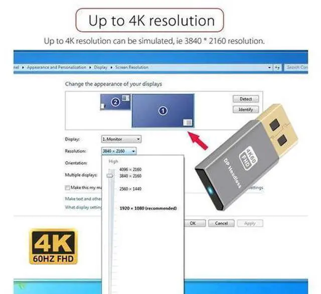Alt view image 5 of 7 - WRIARICH Adapter 4K@60Hz DP Virtual Display Displayport Active Adapter Dummy Plug Headless Ghost Emulator 1080p@120Hz