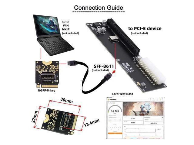Alt view image 5 of 7 - WRIARICH 2230 PCI-E4.0 M.2 M-Key to Oculink SFF-8612 SFF-8611 Vertical Host Adapter for NVME U.2 SSD eGPU