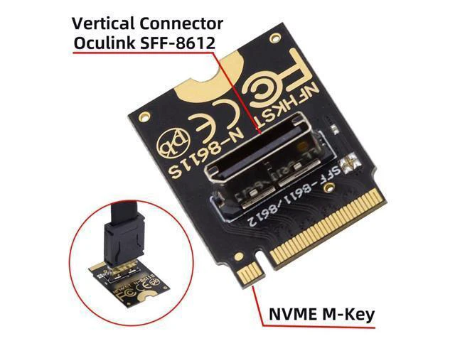 Alt view image 6 of 7 - WRIARICH 2230 PCI-E4.0 M.2 M-Key to Oculink SFF-8612 SFF-8611 Vertical Host Adapter for NVME U.2 SSD eGPU