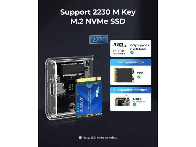 Alt view image 2 of 7 - WRIARICH M.2 2230 NVMe SSD Enclosure, 10Gbps USB C 3.2 Gen2 to NVMe Adapter Compatible with iPhone 15/16 Pro Max ProRes, M.2 Reader Supports UASP, Trim, M-Key(B+M Key) - TC20