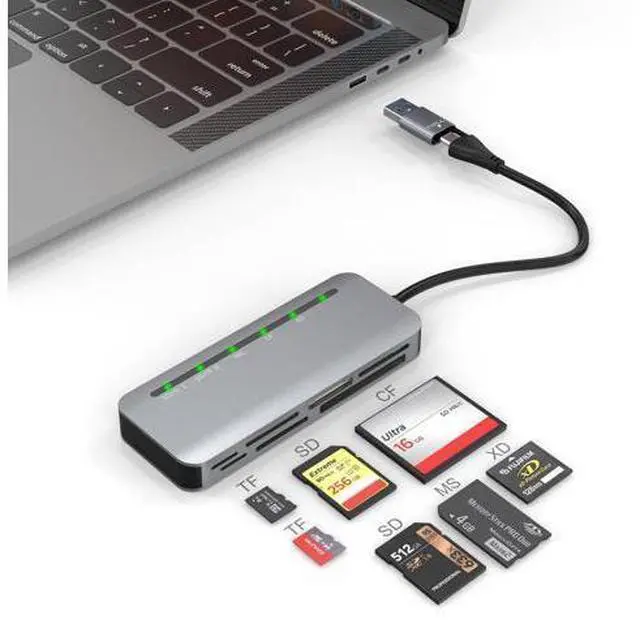 Main image of WRIARICH Memory Stick Pro Duo Adapter for iPhone, 7 in 2 Camera Card Reader SD/Micro SD/CF/XD/ Pro Duo Stick with USB C USB3.0 Adapter, 5Gbps Memory Stick Adapter Read 5 Cards Simultaneously