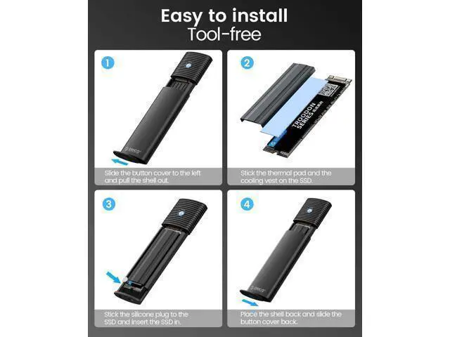 Alt view image 6 of 7 - WRIARICH M.2 NVMe SATA SSD Enclosure Adapter Tool-Free, USB C 3.2 Gen 2 10Gbps NVMe, 5Gbps NGFF SATA PCIe M-Key(B+M Key) 2230/2242/2260/2280, Aluminum External M2 Reader Support UASP Trim- BK(G2A)