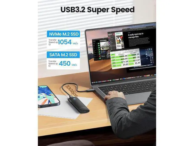 Alt view image 2 of 7 - WRIARICH M.2 NVMe SATA SSD Enclosure Adapter Tool-Free, USB C 3.2 Gen 2 10Gbps NVMe, 5Gbps NGFF SATA PCIe M-Key(B+M Key) 2230/2242/2260/2280, Aluminum External M2 Reader Support UASP Trim- BK(G2A)