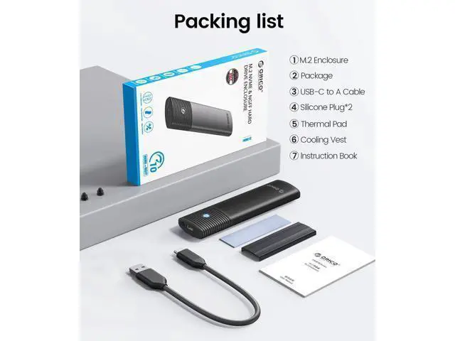 Alt view image 7 of 7 - WRIARICH M.2 NVMe SATA SSD Enclosure Adapter Tool-Free, USB C 3.2 Gen 2 10Gbps NVMe, 5Gbps NGFF SATA PCIe M-Key(B+M Key) 2230/2242/2260/2280, Aluminum External M2 Reader Support UASP Trim- BK(G2A)