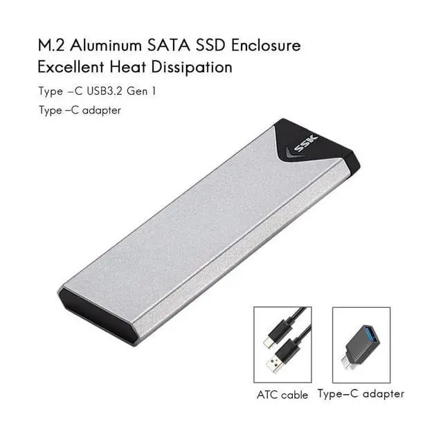 Alt view image 3 of 6 - WRIARICH Aluminum USB 3.2 Gen 1 to M.2 SATA NGFF SSD Enclosure Adapter, External SATA Based M.2 Solid State Drive Enclosure Reader (for M.2 SATA SSD only)