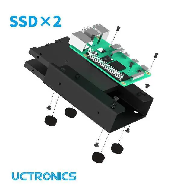 Alt view image 4 of 6 - WRIARICH for Raspberry Pi SSD Case, Supports 2 Units of 2.5 SSD and Pi 5, 4, 3B/3B+ and Other B Models