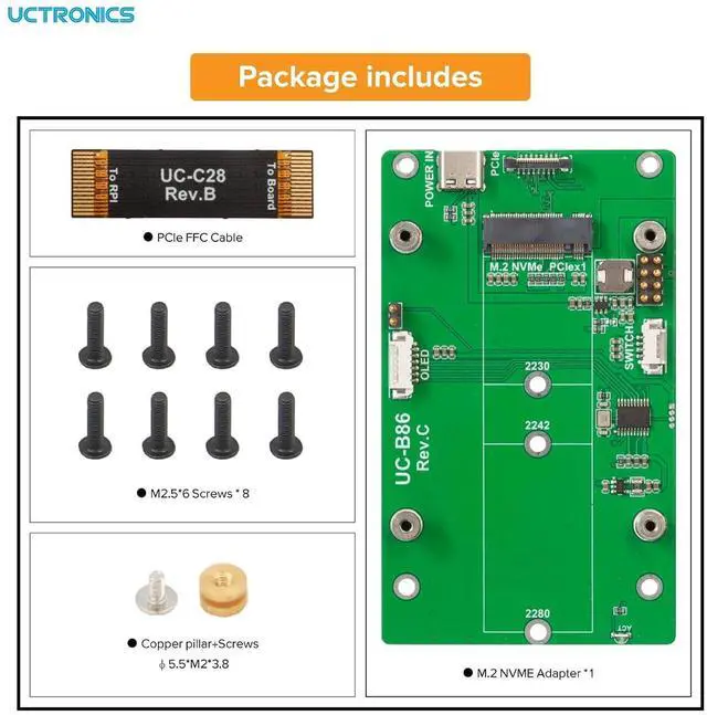 Alt view image 3 of 7 - WRIARICH PCIe to M.2 Adapter Key-M NVMe SSD PCIe Peripheral Board for Raspberry Pi 5, M.2 2230/2242/2280 SSD Compatible