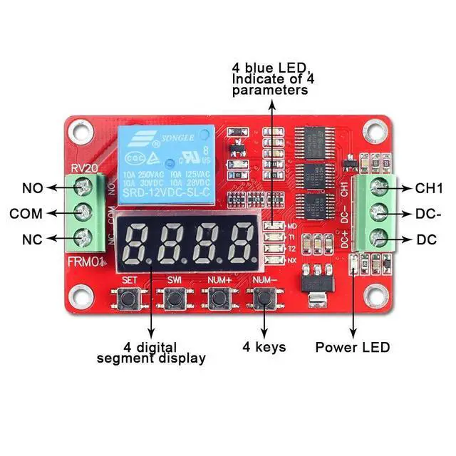 Alt view image 6 of 7 - WRIARICH DC 12V Programmable Multifunction Time Delay Relay Module, On Delay and Off Delay 0.1s to 270h Timer with Segment LEDs Display for Smart Home, Automatic Control