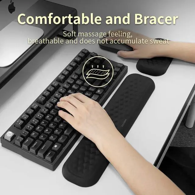 Alt view image 3 of 7 - WRIARICH 60%-75% Keyboard Wrist Rest, Memory Foam Hand Rest Support Pad Padded for Office, Computer, Laptop, Mac Typing and Wrist Pain Relief and Repair(14.17inch,Black)
